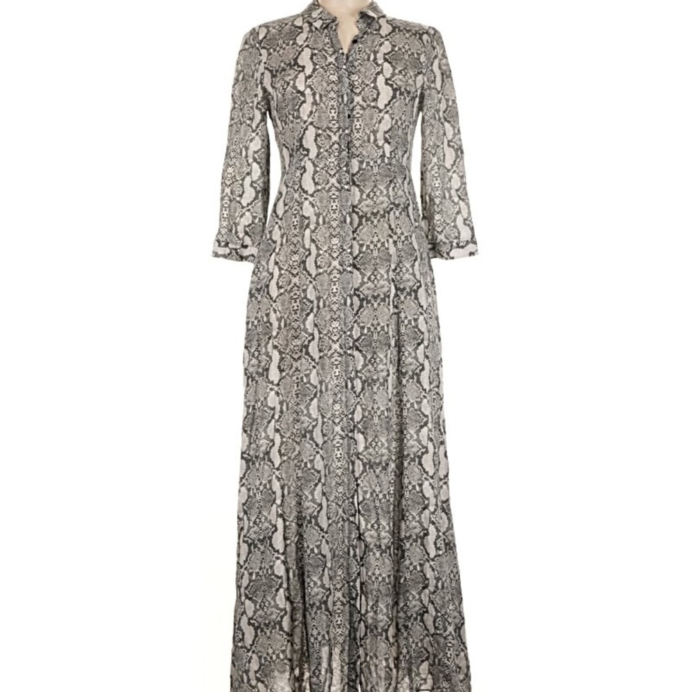 Zara Snake-Pattern Button-Front Maxi Dress - Black & Cream
